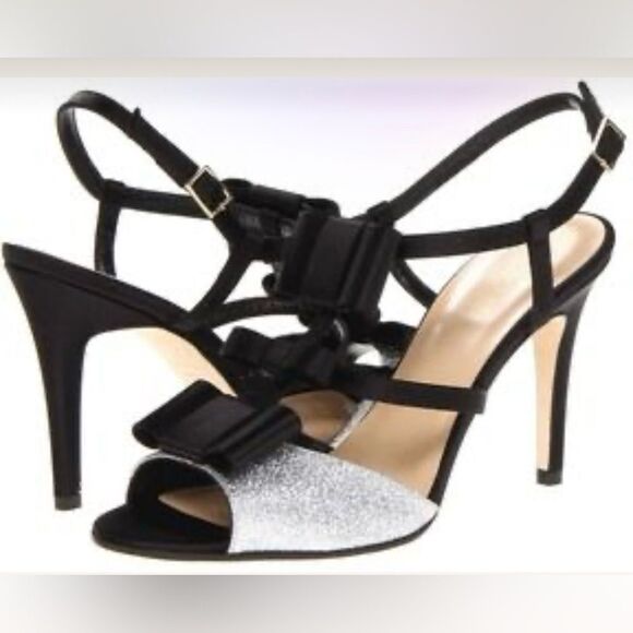 Kate Spade New York Ivy Silver Fine Glitter Black Heels Size 9 NWT - Picture 2 of 14